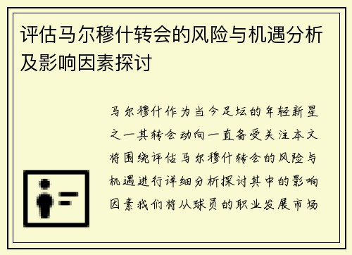 评估马尔穆什转会的风险与机遇分析及影响因素探讨